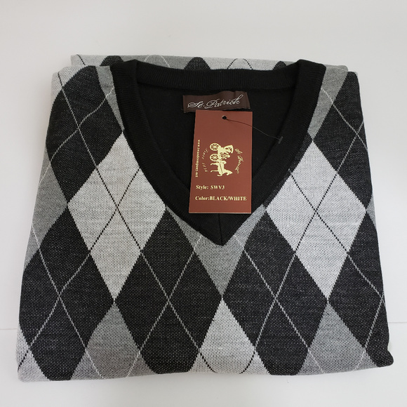St. Patrick Other - Mens V Neck Black Argyle Sweater Vest 4XL XXXL